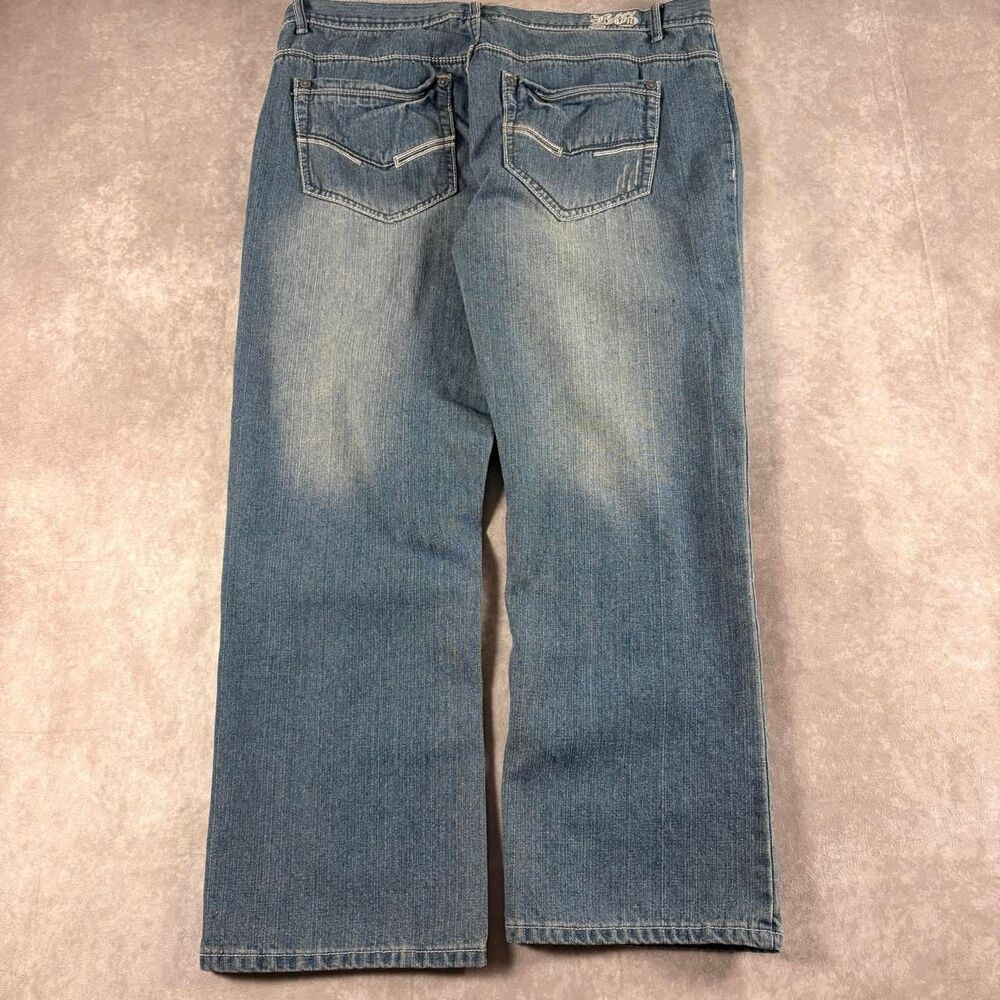 vintage y2k blue gear embroidered baggy jeans